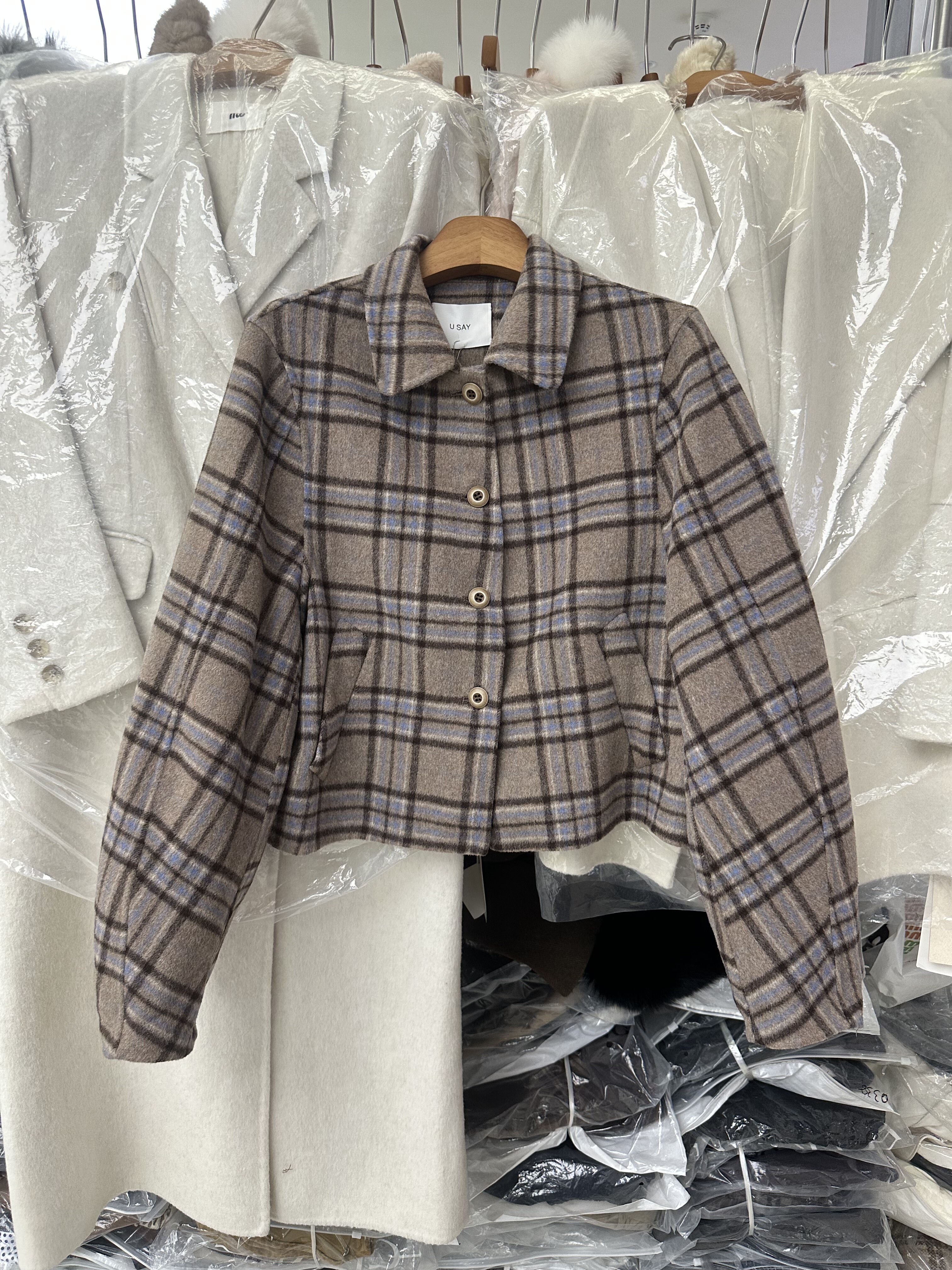 韩系新款高品质短款格纹双目严格小个子保暖大衣外套时尚上衣女,女装/女士精品,羊绒大衣,淘宝优惠券,粉丝福利购,淘宝优惠卷