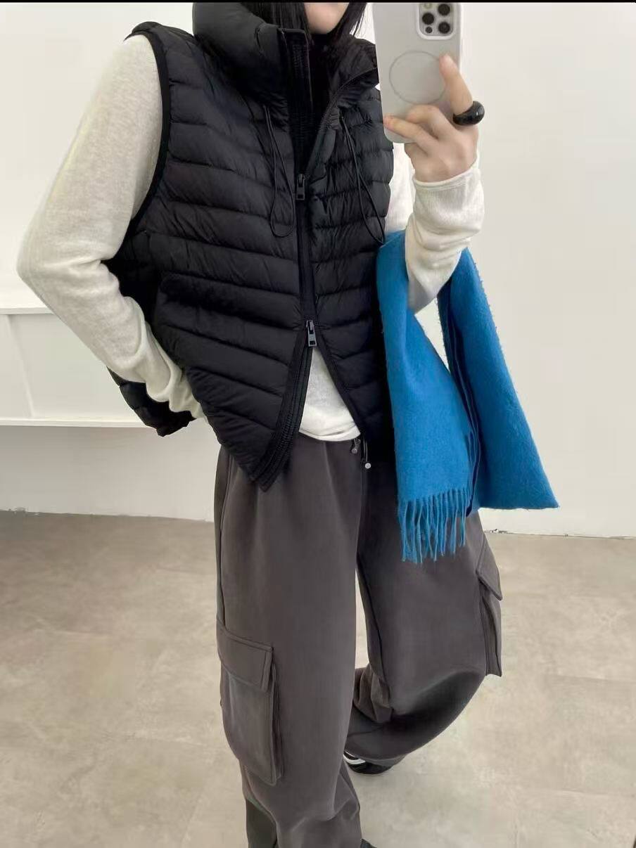 韩系新款时尚高品质立领无袖拉链保暖排骨羽绒马甲女叠穿坎肩外套