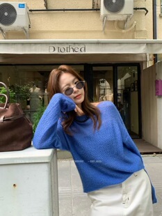 SY欧洲站新款时尚设计感圆领套头超细马海毛针织毛衣宽松显瘦女