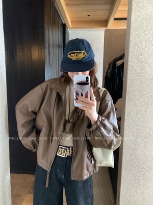 SY美式复古拉链短款皮衣夹克女休闲气质时尚小个子长袖外套上衣潮