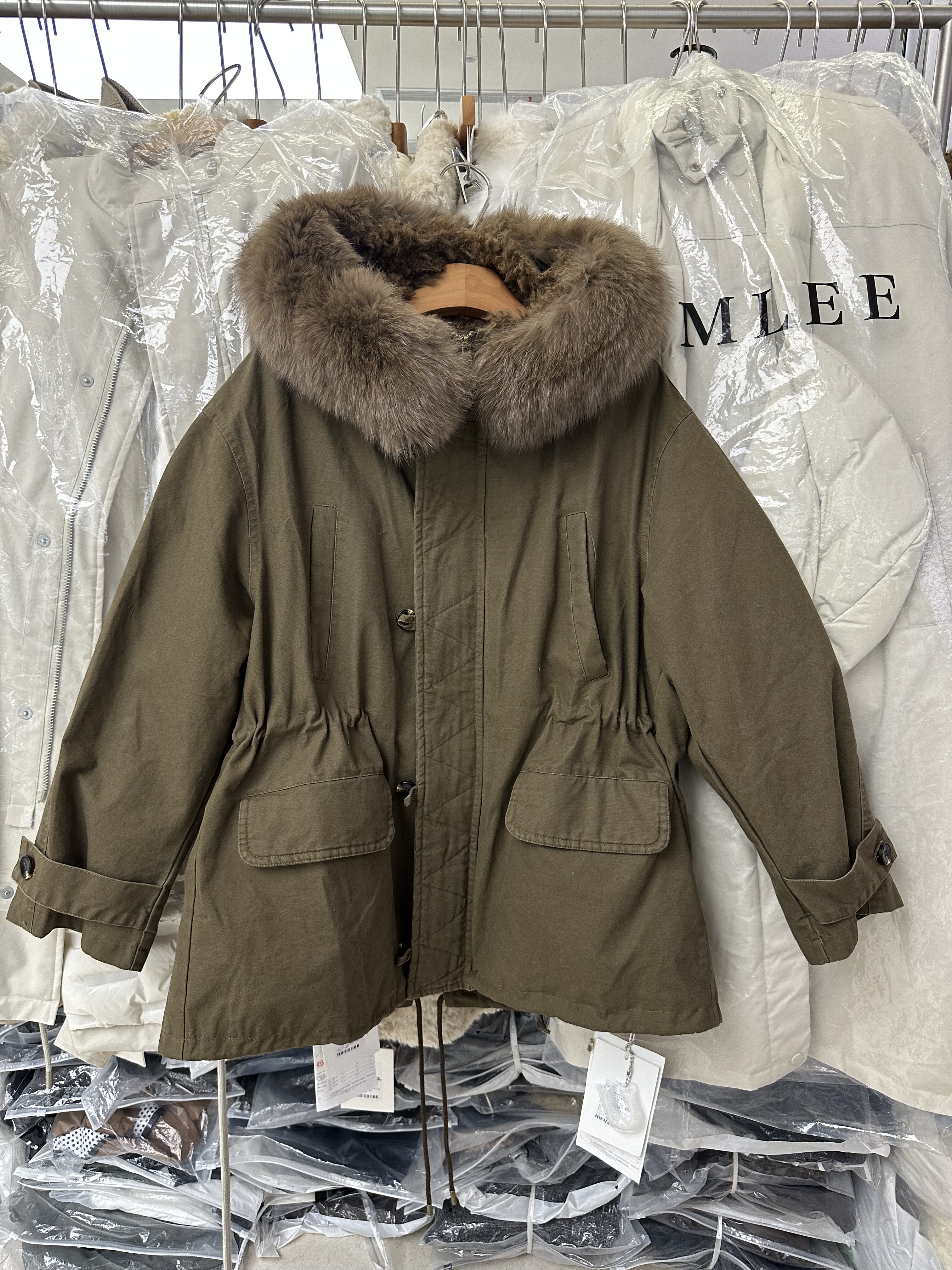 SY韩系新款时尚高品质连帽大毛领收腰显瘦保暖羽绒服外套大衣女