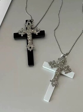 nah甜酷辣妹十字架项链小众亚文化个性锁骨链配饰古早暗黑系y2k