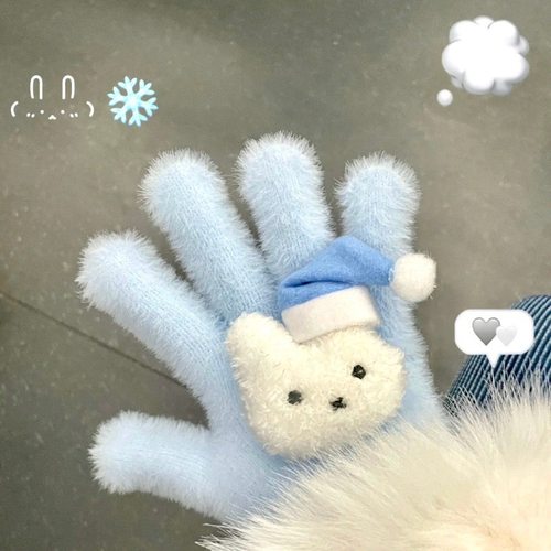 nah手作可爱帽子米菲兔手套保暖少女心冬季防寒防冻骑车户外甜美