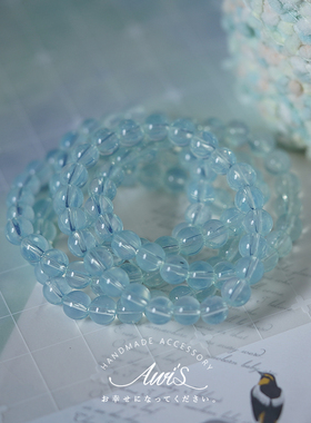 「梦里蓝」维之手作●淡淡婴儿蓝蛋白石澳宝再造石手串女圆珠手链