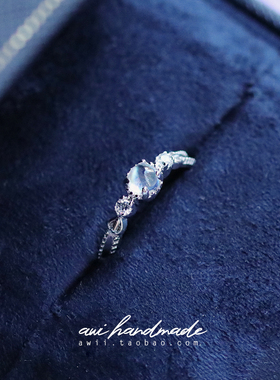 天然戒指925银日式月光石