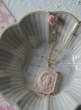 项链锁骨女皇贝花中精灵草莓晶