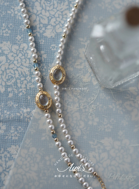 海蓝宝镶嵌法式日式珍珠手链