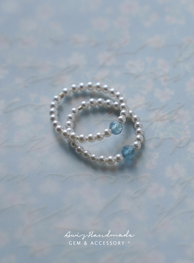 手作海蓝宝珍珠戒指女小众极简