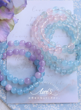 海蓝宝马粉晶紫水晶花色手串手链