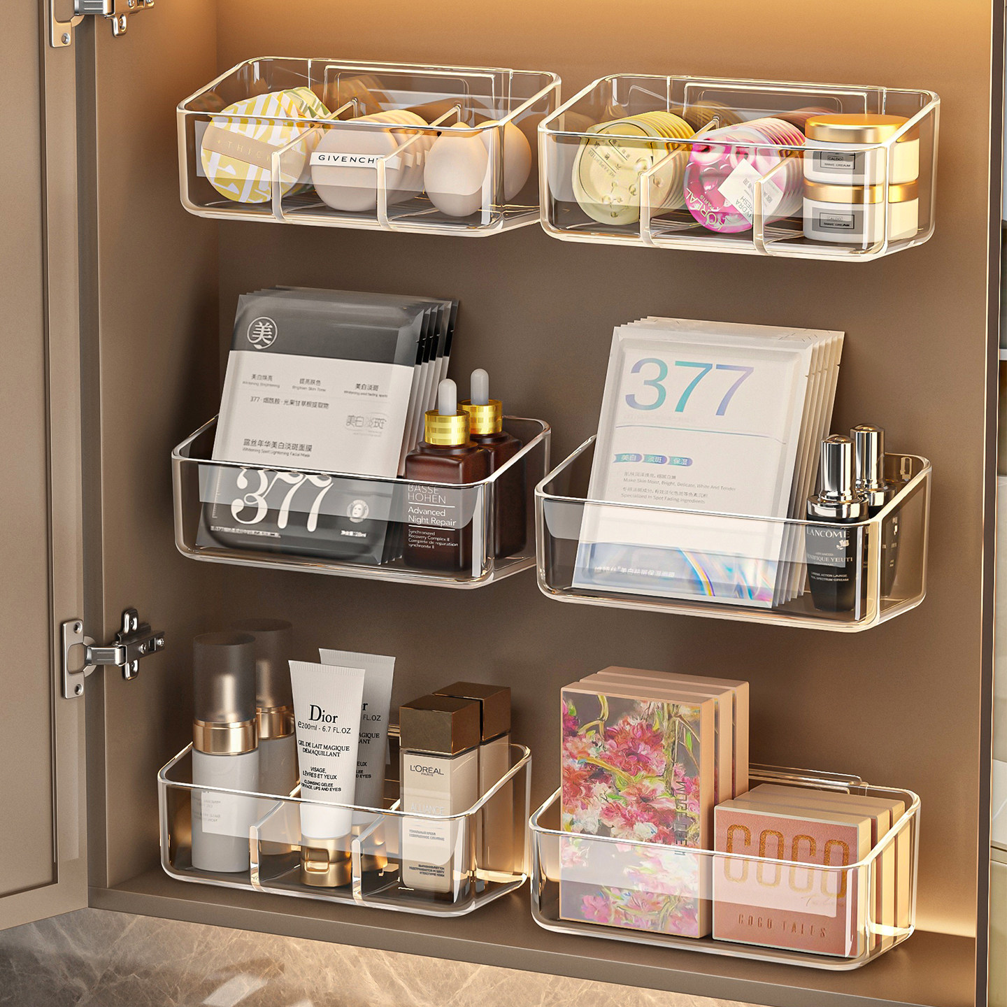 镜柜收纳盒卫生间口红卸妆棉签分格整理神器壁挂浴室化妆品置物架