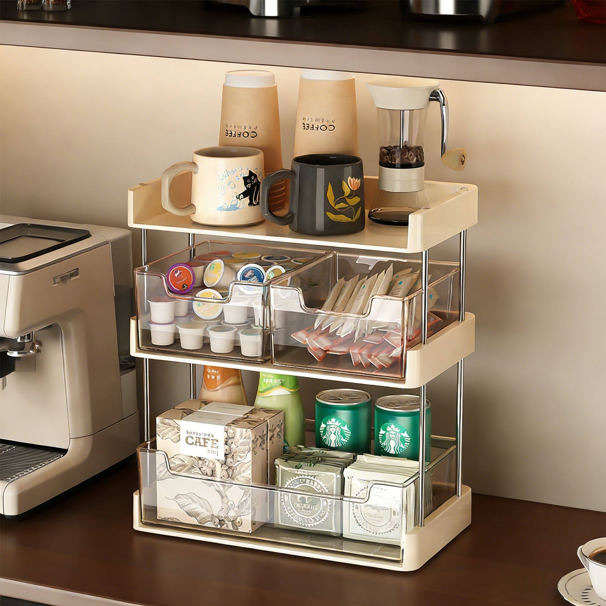 茶包收纳盒茶水间吧台咖啡胶囊茶叶收纳办公室桌面多层零食置物架,收纳整理,桌面收纳盒,淘宝优惠券,粉丝福利购,淘宝优惠卷