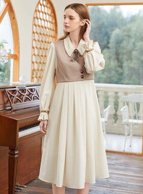 Famecoco范可儿短款马甲衬衫连衣裙两件套气质优雅套装FAB1EA002