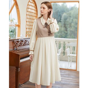 FAB1EA002 连衣裙两件套气质优雅套装 Famecoco范可儿短款 马甲衬衫