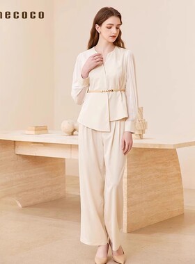 Famecoco范可儿职业套装衬衫裤子两件套通勤女装正装FAC1EB002