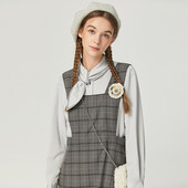 Famecoco折扣店套裙文艺复古格纹衬衫 长款 背带裙两件套F225EA002