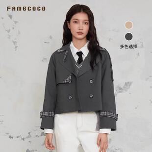 领风衣短款 外套FAB6AV005 休闲格纹拼接西装 Famecoco范可儿时尚