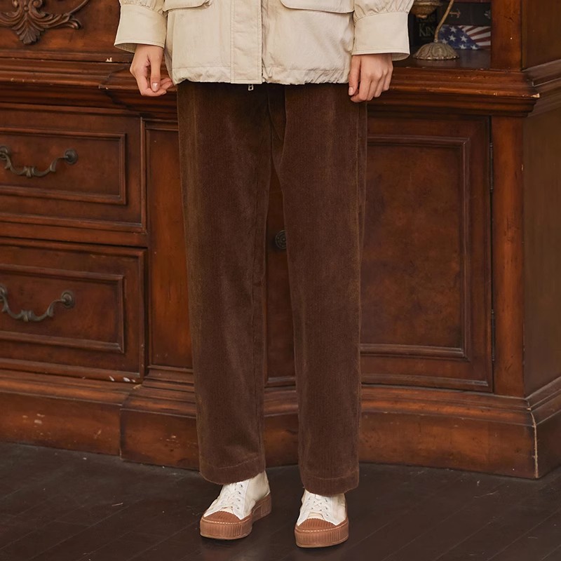 Famecoco折扣店复古灯芯绒直筒休闲裤宽松显瘦长裤秋冬FAB8GA008