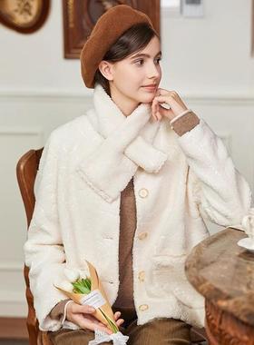 Famecoco折扣店保暖毛茸外套秋冬摇粒绒外套可拆围巾领AB8AB023