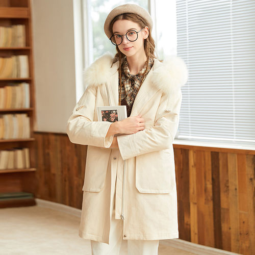 范可儿工装连帽中长款派克羽绒服