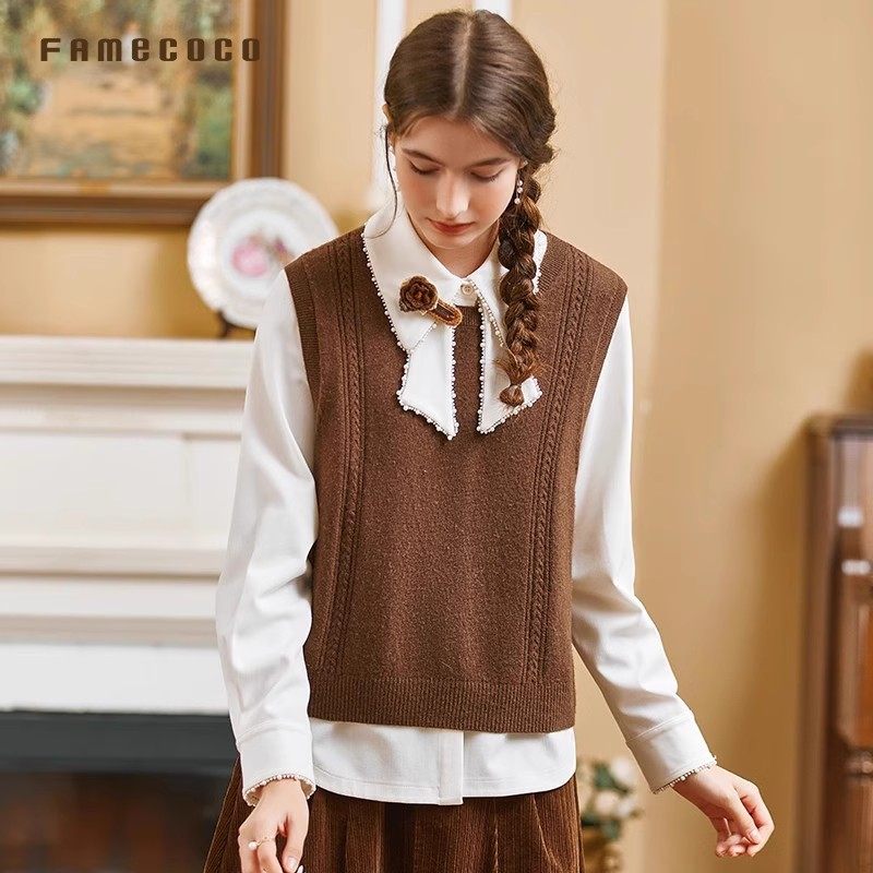 Famecoco折扣店文艺范百搭圆领针织马甲短款套头背心FAB8CA015,女装/女士精品,马夹,淘宝优惠券,粉丝福利购,淘宝优惠卷