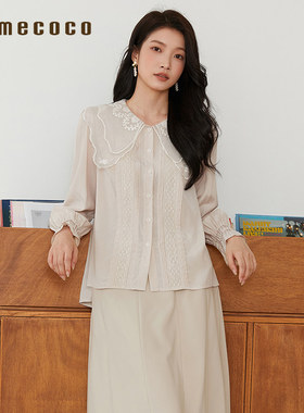 【蝴蝶领衬衫】Famecoco设计感刺绣蕾丝拼接泡泡袖衬衣FAB6BH007