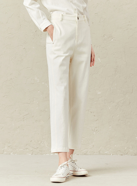 Famecoco折扣店简约经典纯色直筒裤显瘦百搭纯棉休闲裤F221GA014