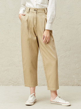 Famecoco折扣店文艺宽松弯刀裤显瘦纯棉休闲裤萝卜裤F221GA019