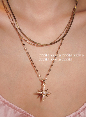 ZZZITA 亚裔图鉴•Stat of Light～欧美多层叠戴闪钻八芒星项链
