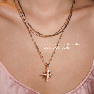 ZZZITA 亚裔图鉴•Stat of Light～欧美多层叠戴闪钻八芒星项链