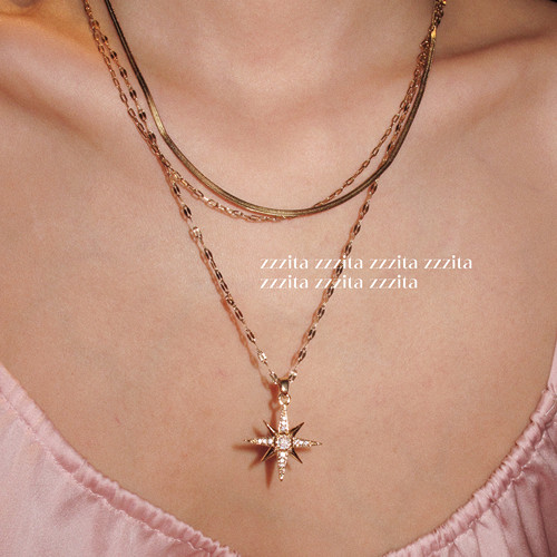 ZZZITA 亚裔图鉴•Stat of Light～欧美多层叠戴闪钻八芒星项链