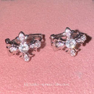 ZZZITA 荆棘之花~美式闪钻十字架鸢尾花耳环设计感百搭简约耳环