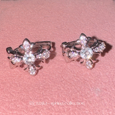 ZZZITA 荆棘之花～美式闪钻十字架鸢尾花耳环设计感百搭简约耳环