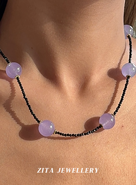 ZZZITA 紫罗兰～辣妹复古紫色串珠撞色项链小众设计感高级锁骨链