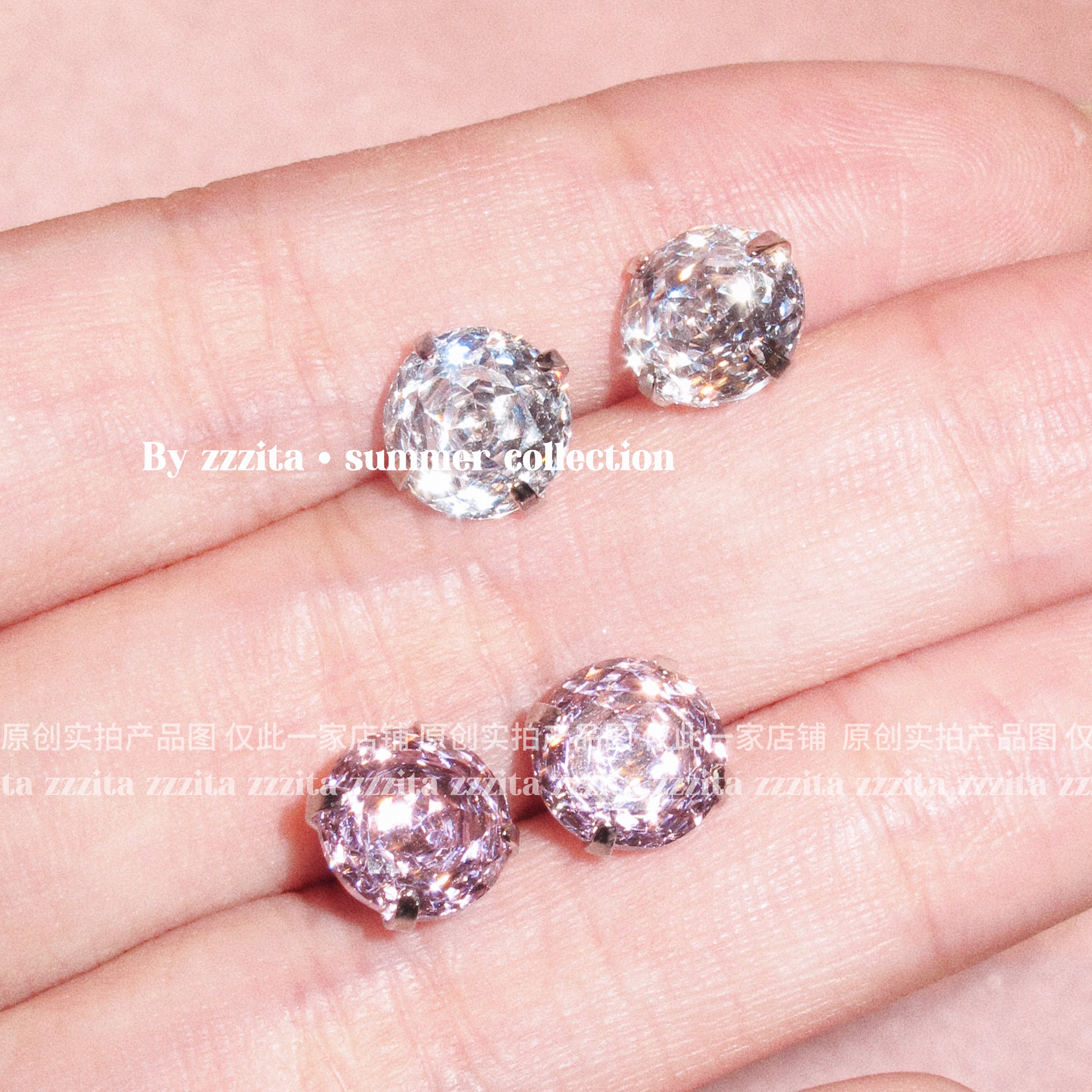 ZZZITA 冰透玫瑰切·Rosy Star～超闪百搭简约精致高级闪钻小耳钉
