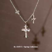 weekend ZZZITA 慵懒周末·lazy 百搭简约闪钻十字架项链锁骨链