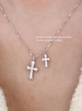 ZZZITA 美高甜星·Double Cross～925银百搭高级闪钻双十字架项链