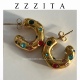 ZZZITA 复古时髦～黄铜镀真金彩钻镶嵌圆环圈圈耳环小众设计高级