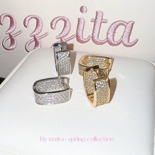 ZZZITA 显脸小•公主日记～闪钻方糖耳环设计感百搭高级轻奢耳饰