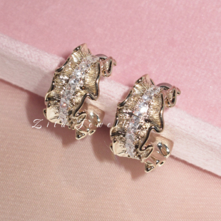 Light~小众高级感咖啡金编织蕾丝耳环 白昼来信•Heir ZZZITA