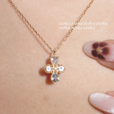 ZZZITA 爱丽儿之歌·Lil Mermaid～925银蓝色闪钻十字架项链百搭