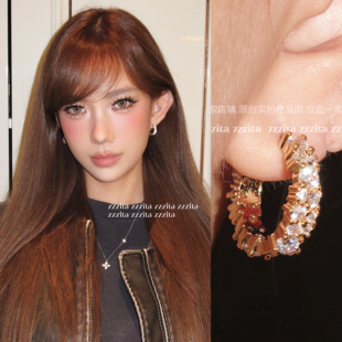 ZZZITA Hoop~高级感简约百搭闪钻圈圈耳环 碎冰冰·Shiny