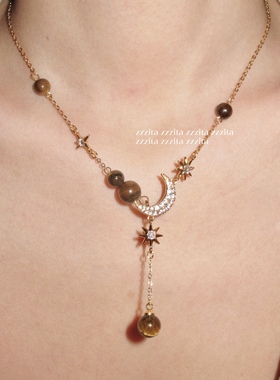 ZZZITA 月牙湾·Moon Bay～小众闪钻月亮八芒星复古项链毛衣链