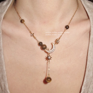 ZZZITA Bay～小众闪钻月亮八芒星复古项链毛衣链 月牙湾·Moon