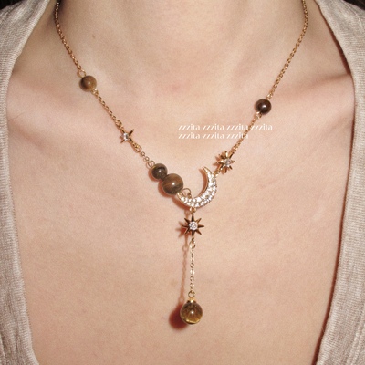 ZZZITA 月牙湾·Moon Bay～小众闪钻月亮八芒星复古项链毛衣链