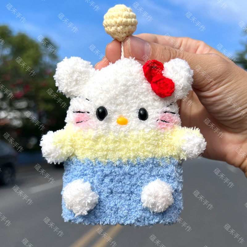 可爱卡通kity猫钥匙包网红爆款毛绒保暖手工编织汽车钥匙保护套壳