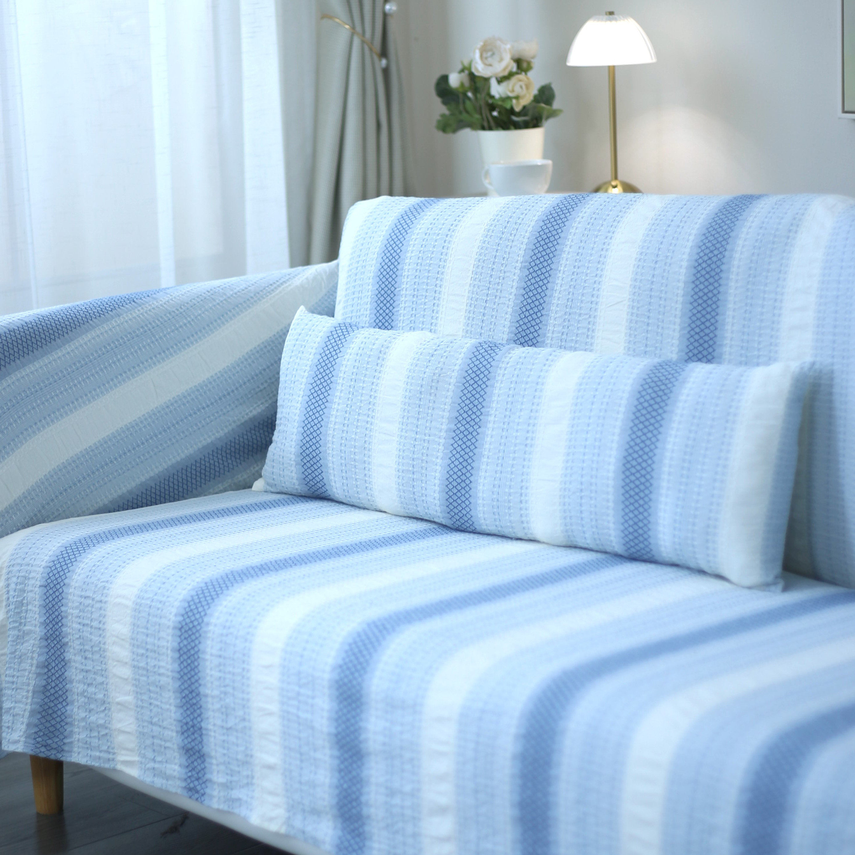 全棉肌理色织沙发巾沙发套罩巾通用全包懒人沙发盖布加宽盖巾蓝色,居家布艺,沙发套,淘宝优惠券,粉丝福利购,淘宝优惠卷