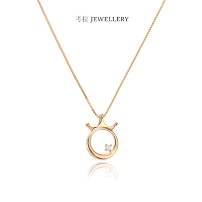 18K金L . S心动皇冠项链女纯银镀黄金色心冠单钻锁骨链女王礼物潮