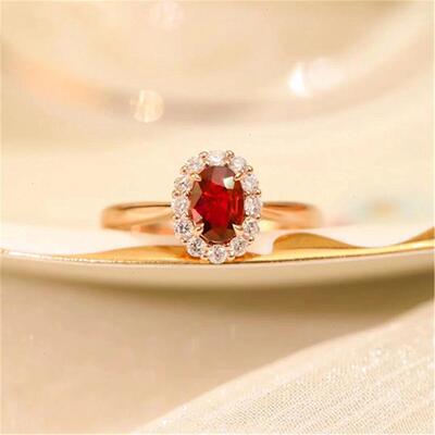 调太幅18K金鸽血红宝石戒指 女经典纯银镶嵌指环复古礼物情侣对戒