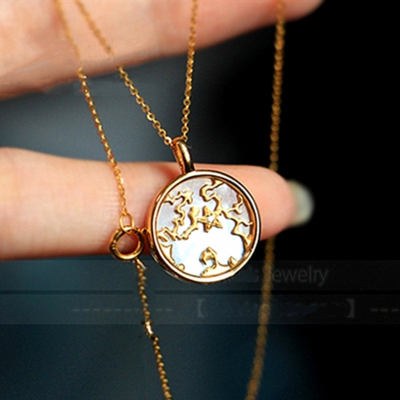 你是我世界的中心 女18K黄金母贝圆盘项链纯银地球钻石锁骨链潮