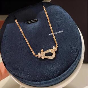 法国马蹄项链女纯银镀黄金色 小众马蹄扣U形锁骨链麻花链简约气质